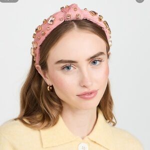 Lele Sadoughi Embellished Crystal Corduroy Slim Knotted Headband Blush